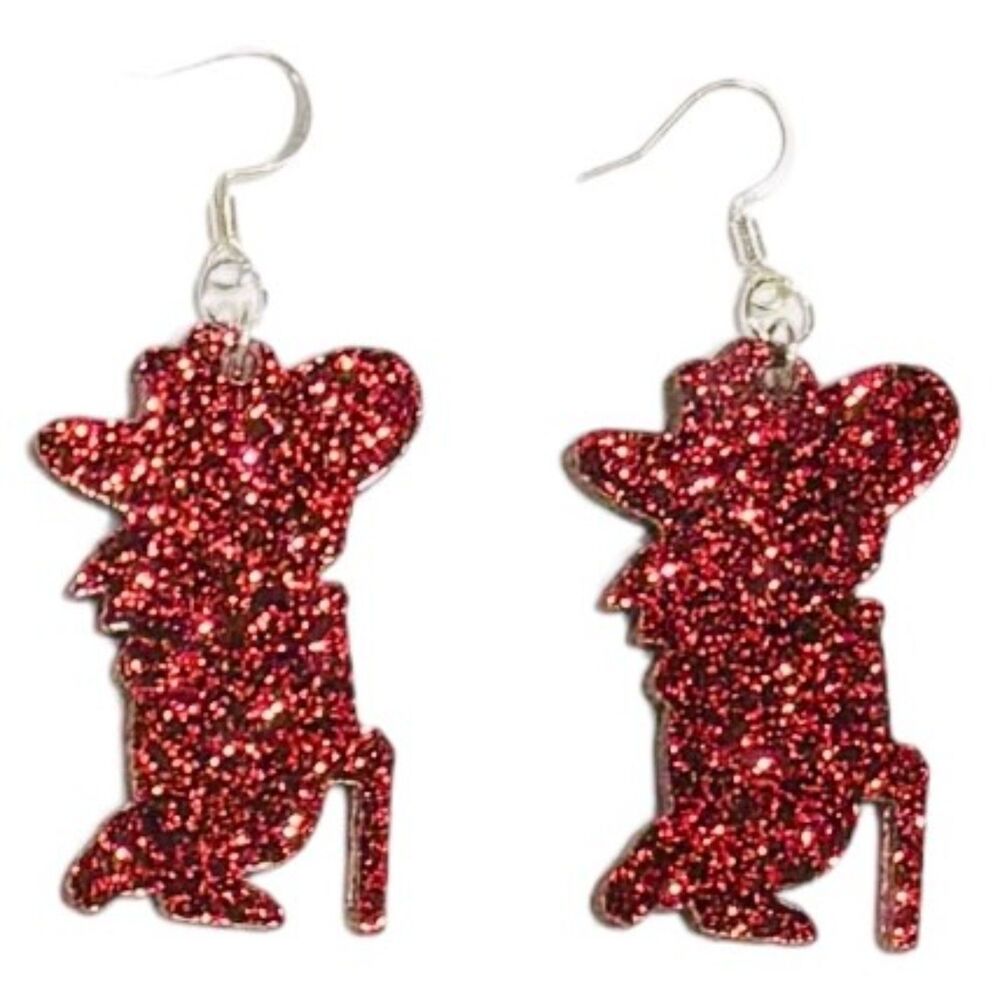 Acrylic Earrings - 1.75" x 1.15" Colonel Reb - Scarlet Red Glitter - E110-A22